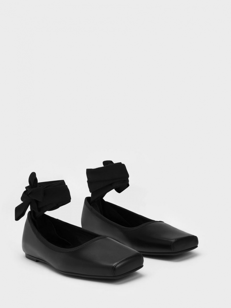 Charles & Keith Tie-Around Ballerinas Schwarz | 271ZCFHOG