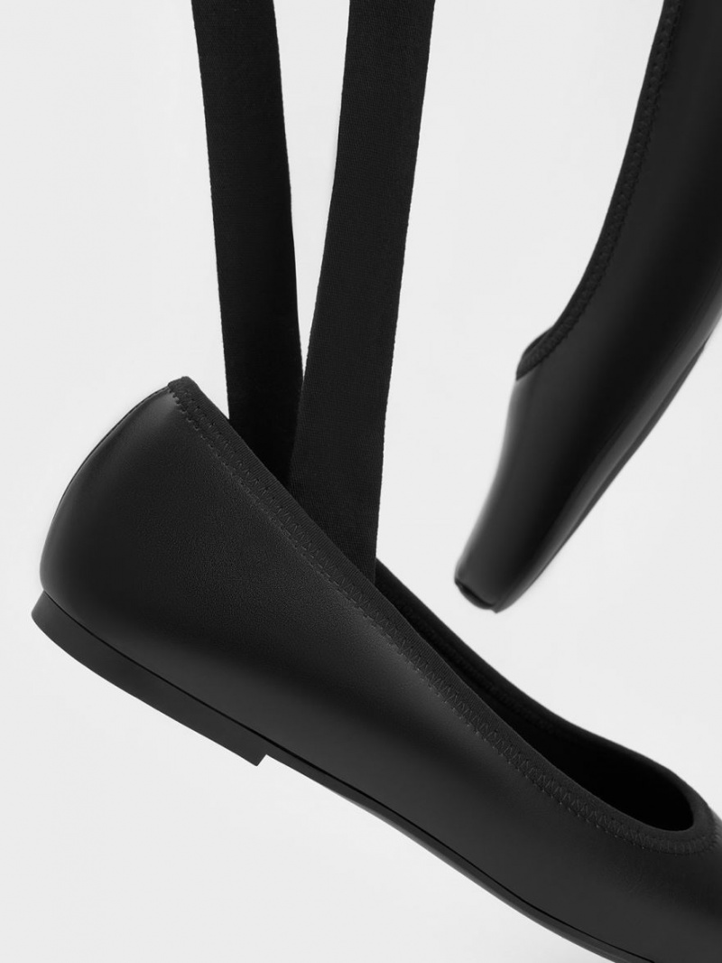 Charles & Keith Tie-Around Ballerinas Schwarz | 271ZCFHOG