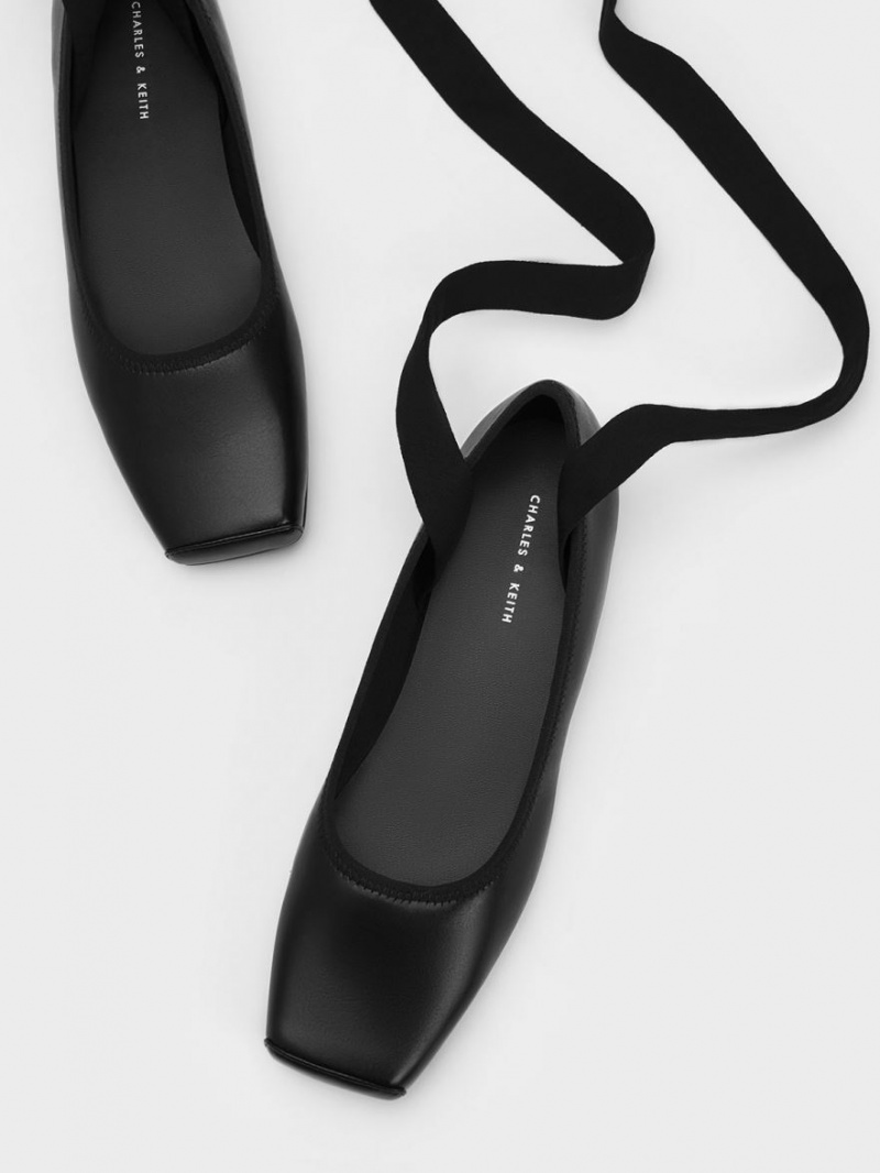 Charles & Keith Tie-Around Ballerinas Schwarz | 271ZCFHOG