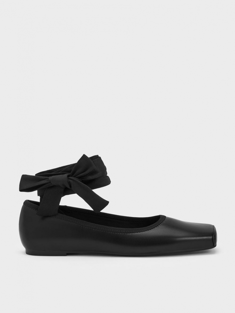 Charles & Keith Tie-Around Ballerinas Schwarz | 271ZCFHOG