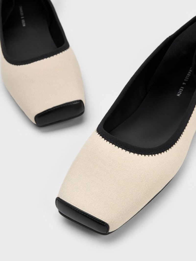 Charles & Keith Tie-Around Canvas Ballerinas Beige | 681PEWQNZ