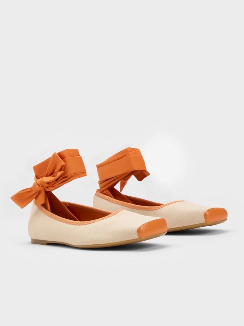 Charles & Keith Tie-Around Canvas Ballerinas Orange | 904LBYKFT