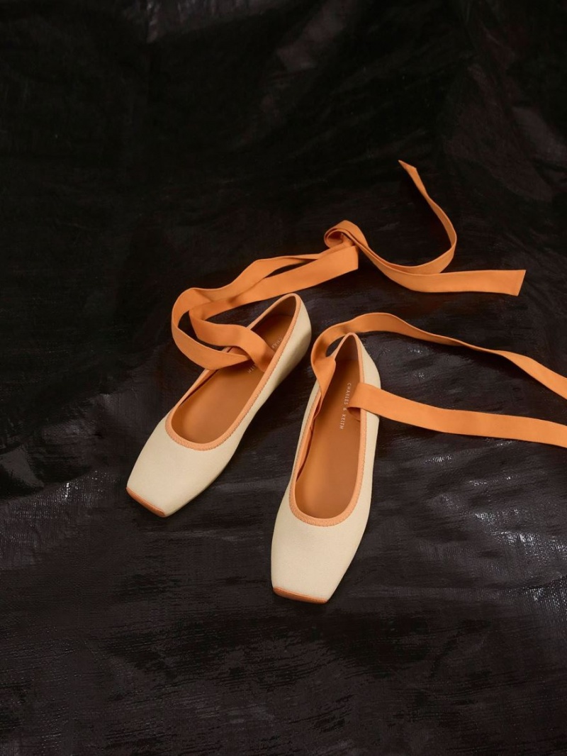 Charles & Keith Tie-Around Canvas Ballerinas Orange | 904LBYKFT