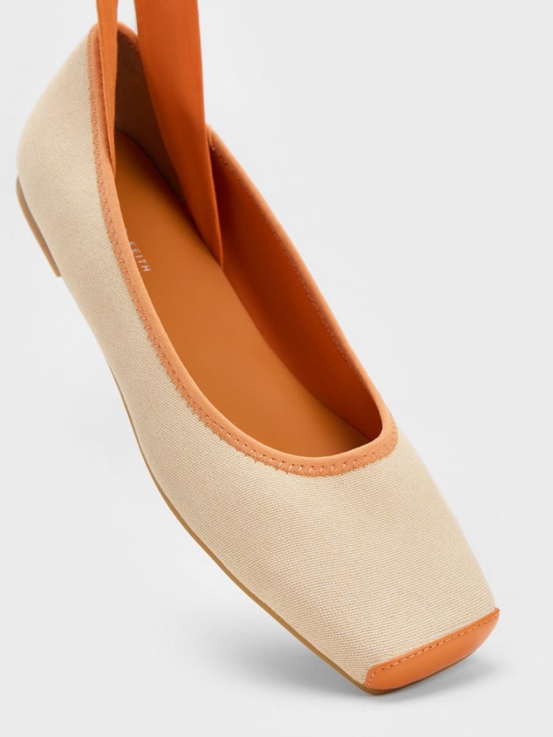 Charles & Keith Tie-Around Canvas Ballerinas Orange | 904LBYKFT