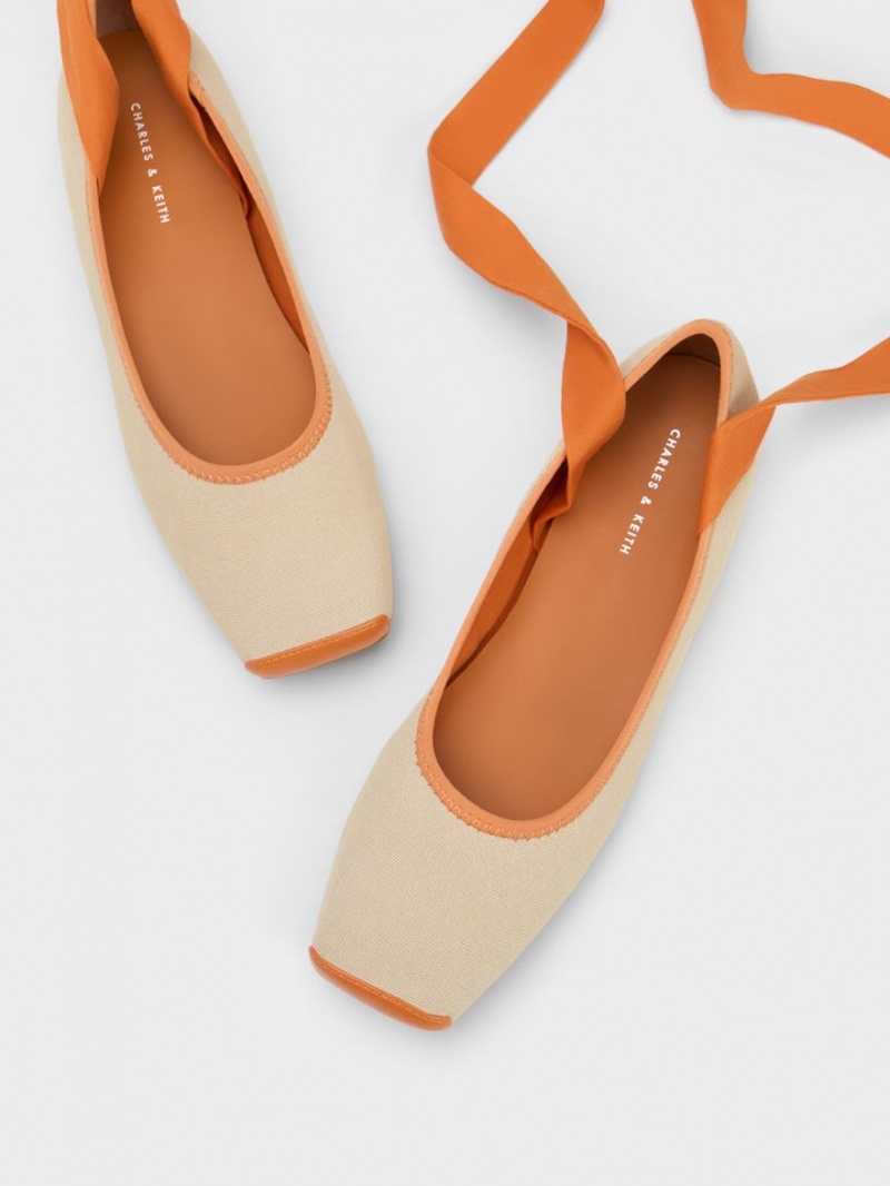 Charles & Keith Tie-Around Canvas Ballerinas Orange | 904LBYKFT