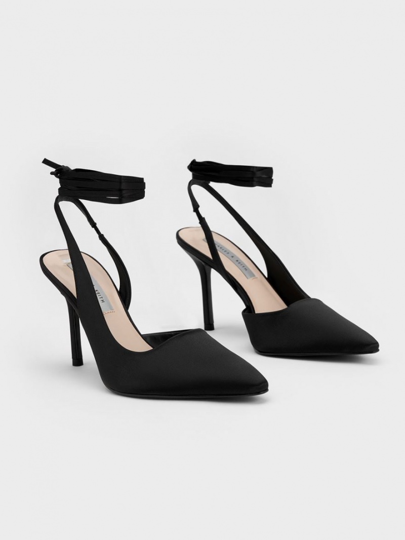 Charles & Keith Tie-Around Slingback Pumps Schwarz | 854BMUGTH