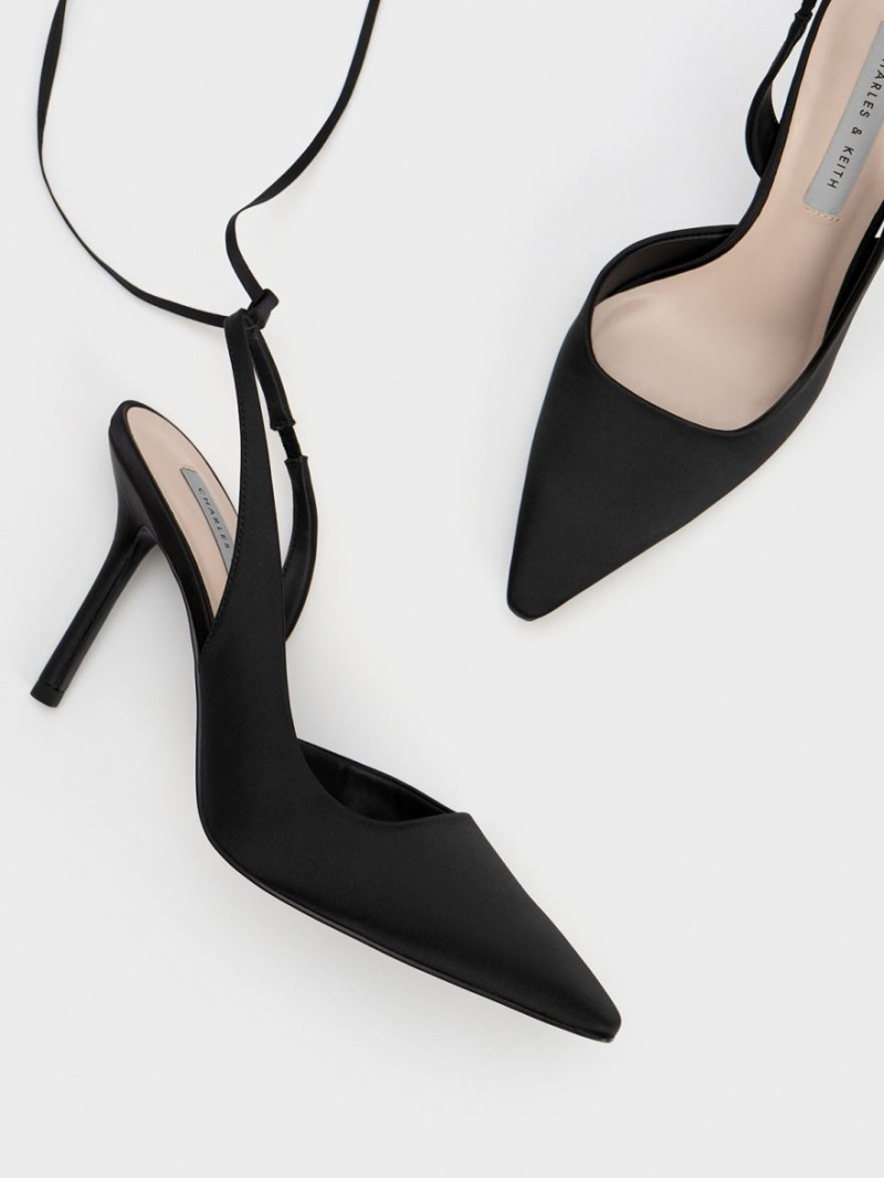 Charles & Keith Tie-Around Slingback Pumps Schwarz | 854BMUGTH