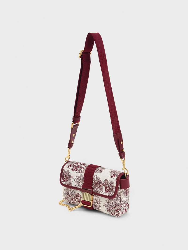 Charles & Keith Tiger Calligraphy Chain-Link Schultertaschen Bordeaux | 375TBHWSR