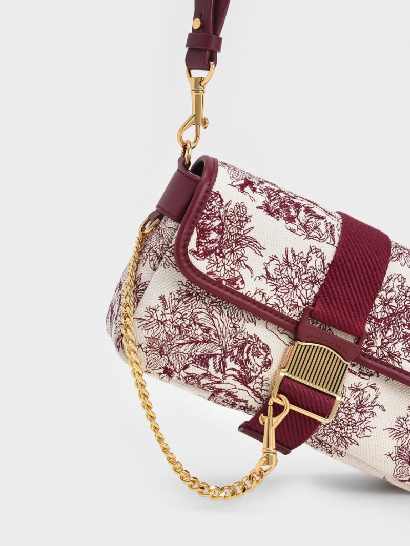 Charles & Keith Tiger Calligraphy Chain-Link Schultertaschen Bordeaux | 375TBHWSR