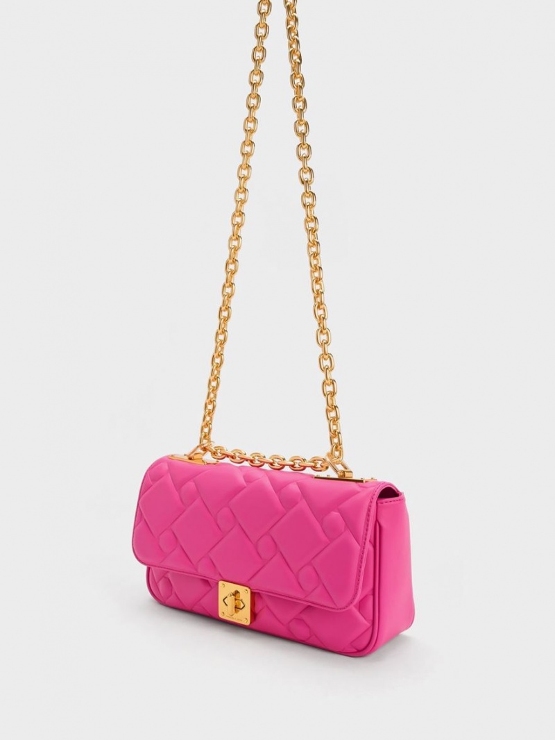 Charles & Keith Tillie Gesteppt Chain Crossbody Taschen Fuchsie | 593LKFDHI