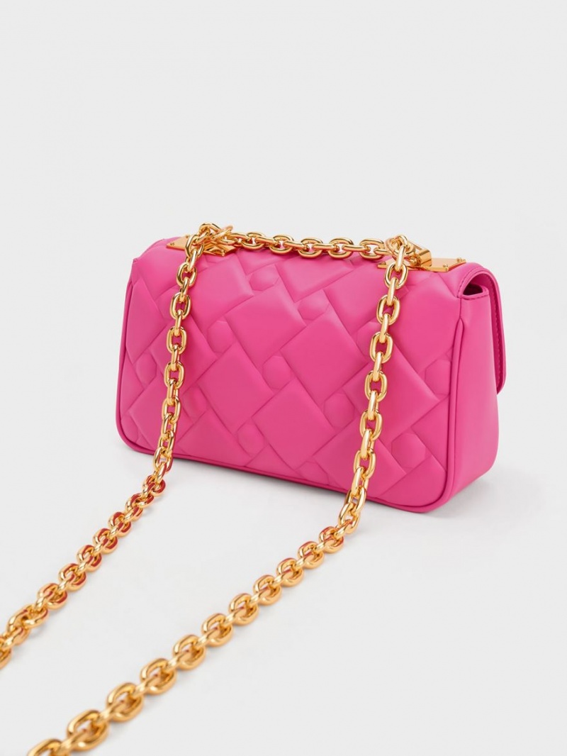 Charles & Keith Tillie Gesteppt Chain Crossbody Taschen Fuchsie | 593LKFDHI