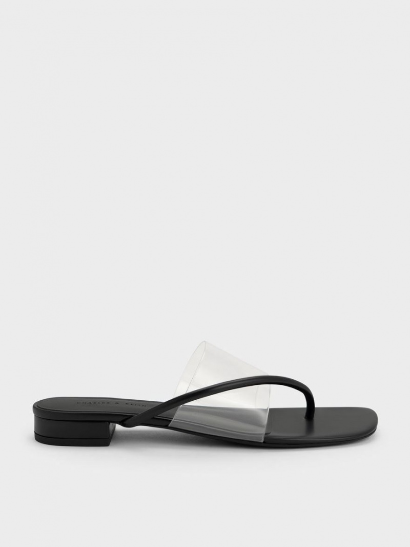 Charles & Keith Transparent Tanga Sandalen Flach Schwarz | 542PHBFZE