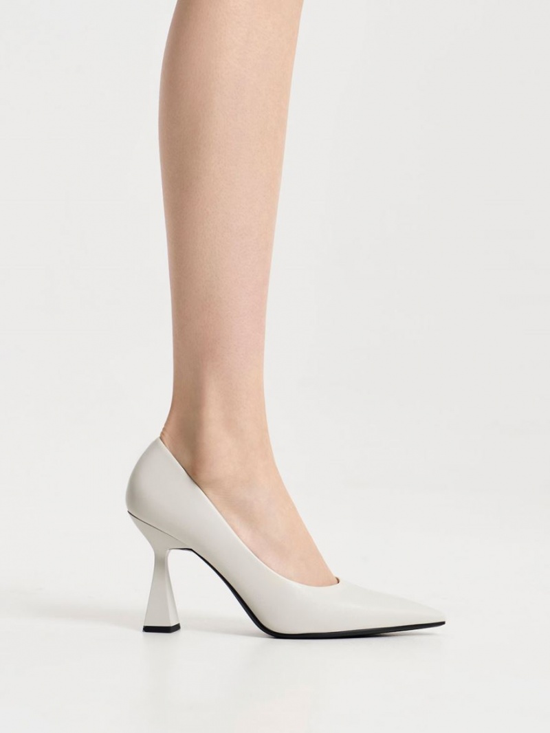 Charles & Keith Trapeze Heel Pointed-Kappe Pumps Weiß | 045QVLKMA