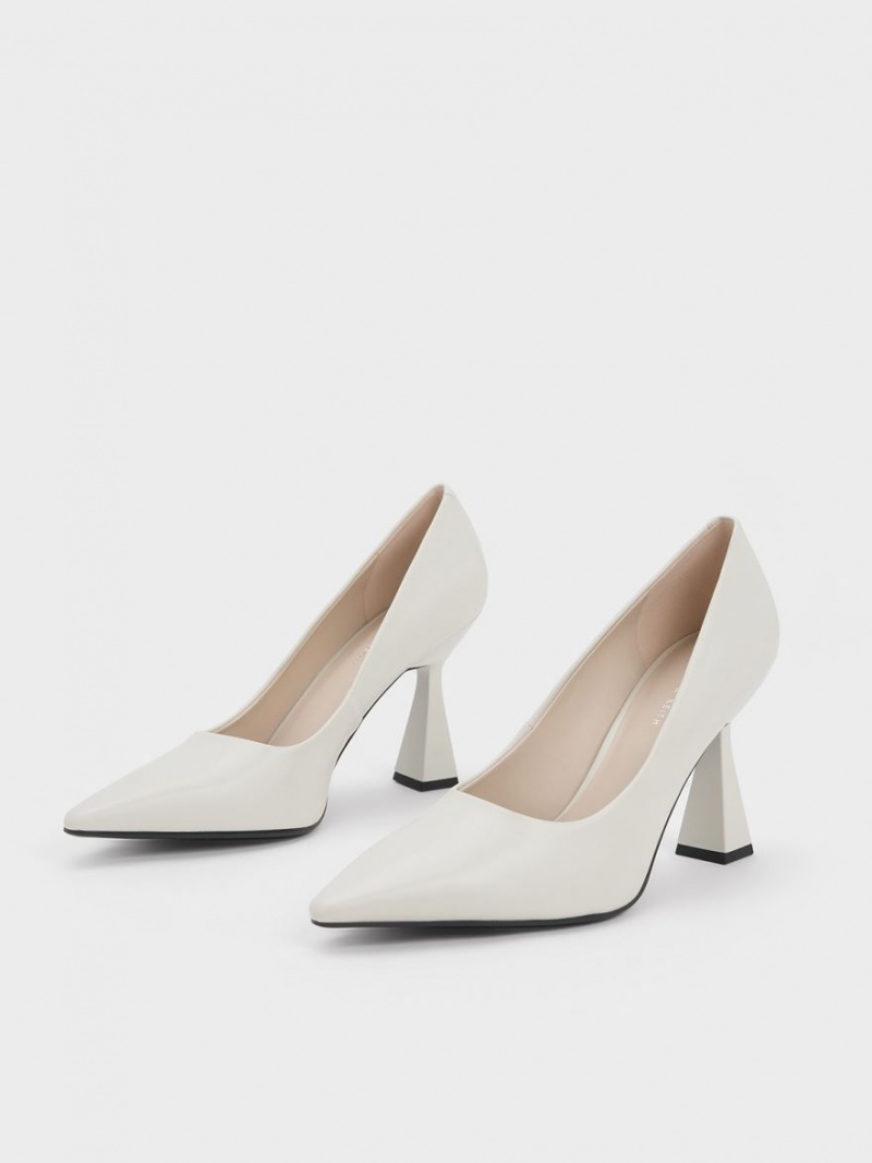 Charles & Keith Trapeze Heel Pointed-Kappe Pumps Weiß | 045QVLKMA