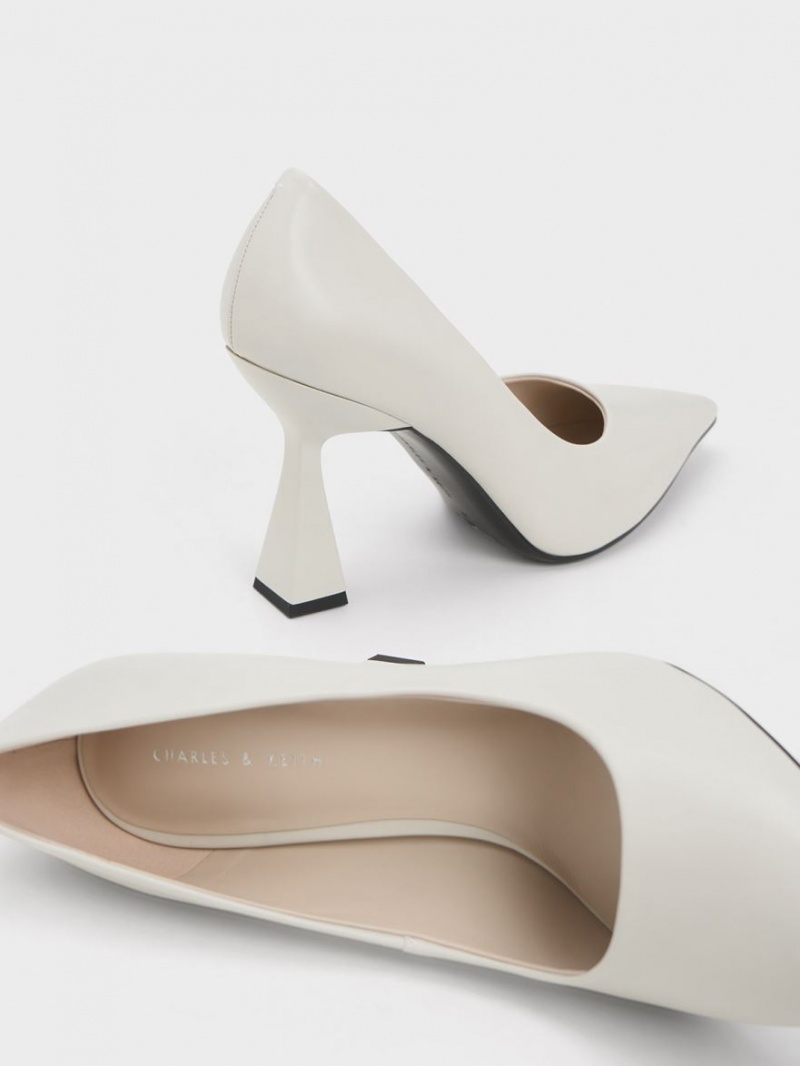 Charles & Keith Trapeze Heel Pointed-Kappe Pumps Weiß | 045QVLKMA