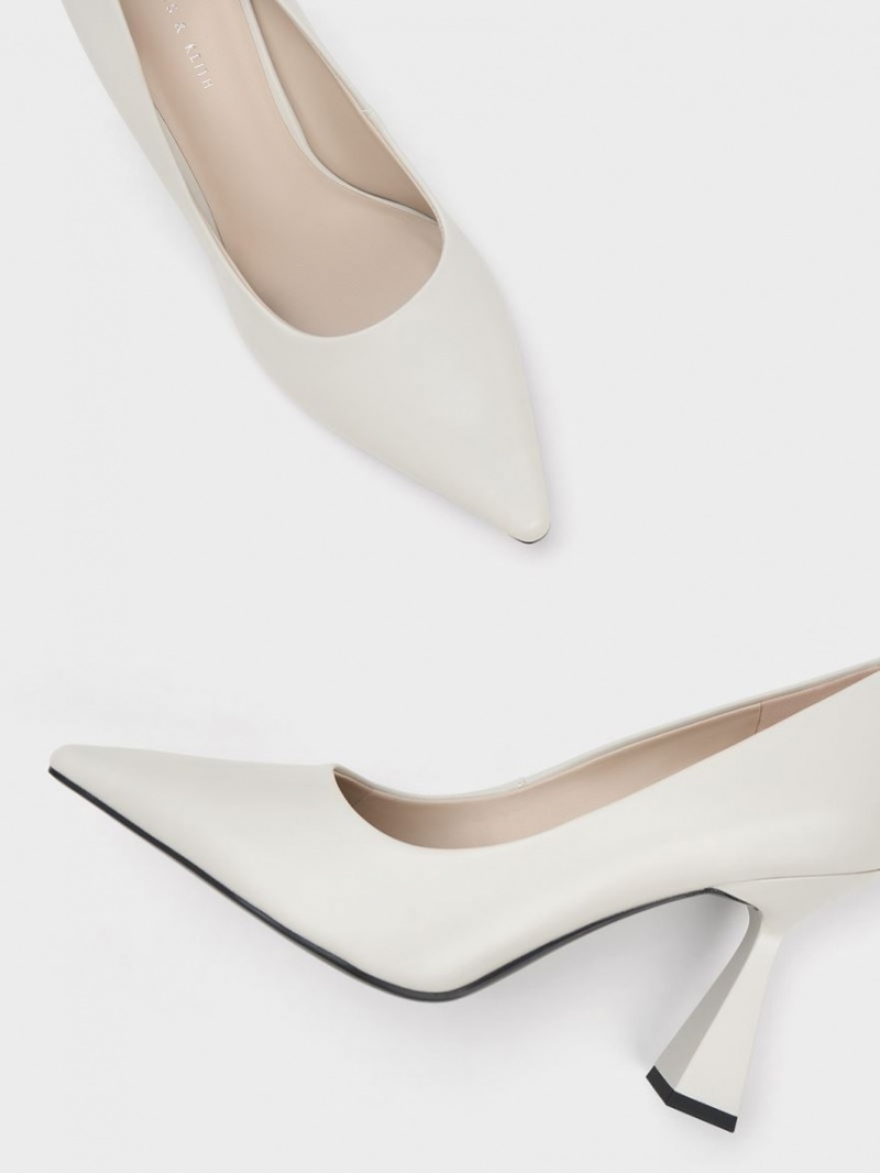 Charles & Keith Trapeze Heel Pointed-Kappe Pumps Weiß | 045QVLKMA