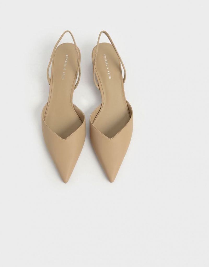 Charles & Keith Trapeze Heel Slingback Pumps Beige | 467PWGQDT