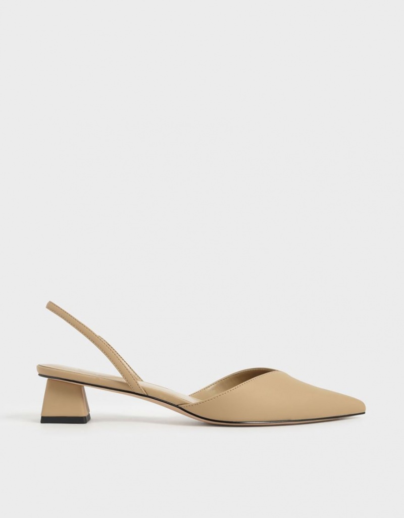 Charles & Keith Trapeze Heel Slingback Pumps Beige | 467PWGQDT