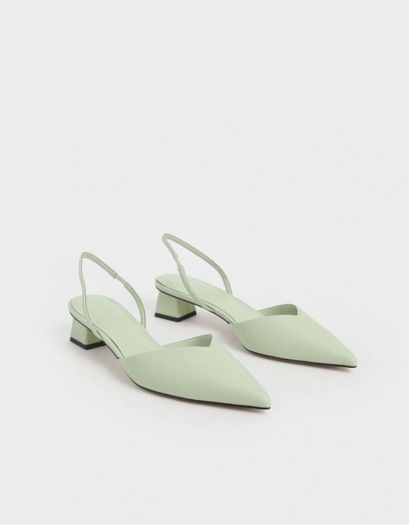 Charles & Keith Trapeze Heel Slingback Pumps Mintfarben | 703AYVMDL