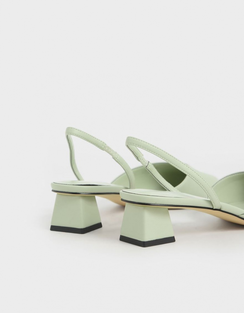 Charles & Keith Trapeze Heel Slingback Pumps Mintfarben | 703AYVMDL