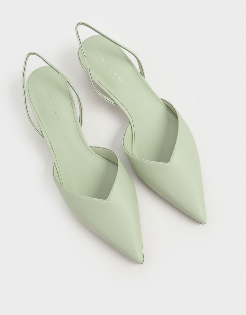 Charles & Keith Trapeze Heel Slingback Pumps Mintfarben | 703AYVMDL