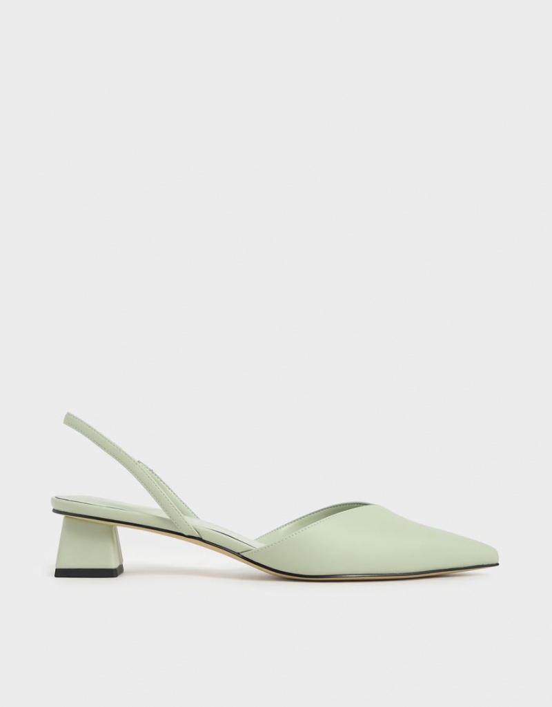 Charles & Keith Trapeze Heel Slingback Pumps Mintfarben | 703AYVMDL