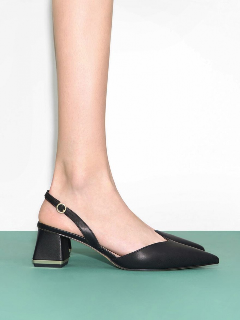 Charles & Keith Trapeze Heel Slingback Pumps Schwarz | 026PARBIL