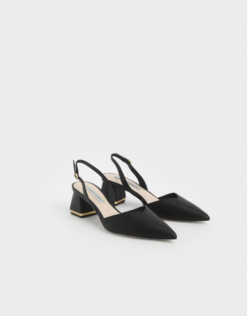 Charles & Keith Trapeze Heel Slingback Pumps Schwarz | 026PARBIL