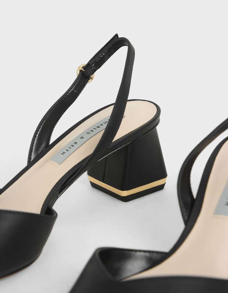 Charles & Keith Trapeze Heel Slingback Pumps Schwarz | 026PARBIL