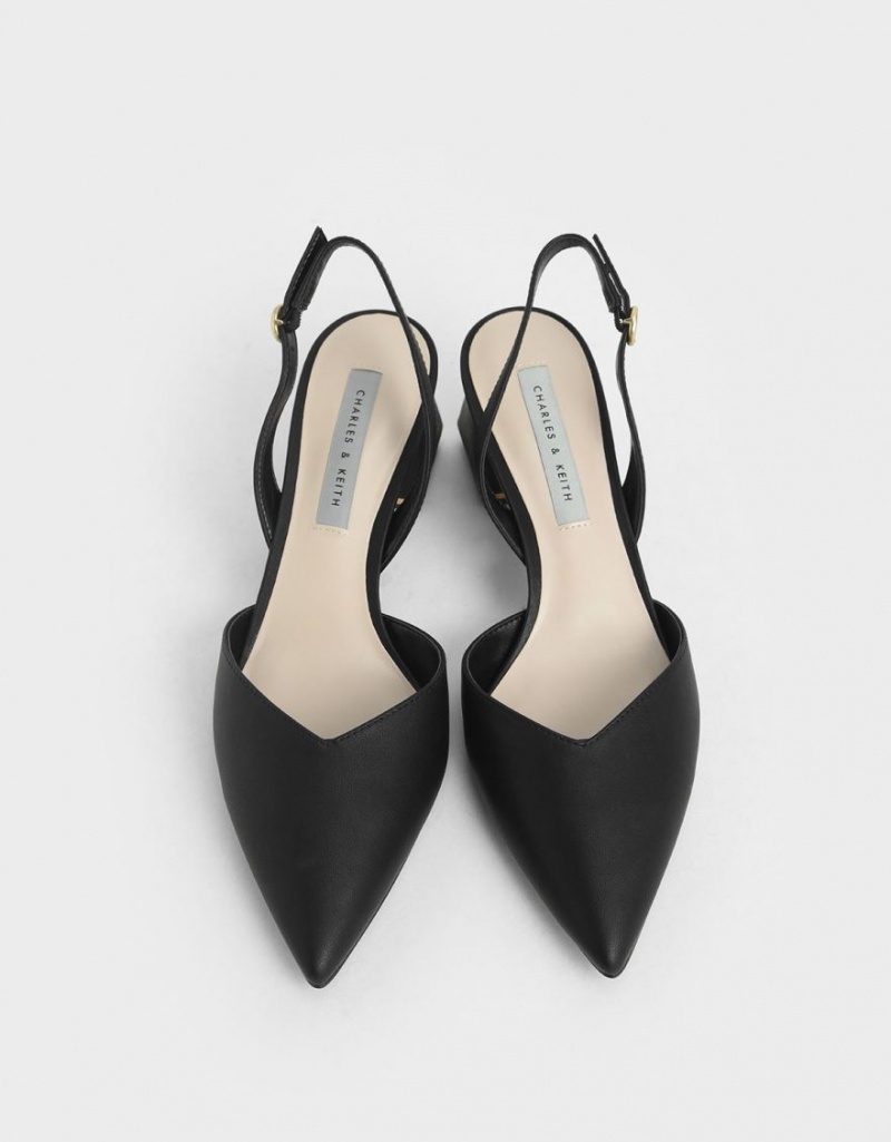 Charles & Keith Trapeze Heel Slingback Pumps Schwarz | 026PARBIL