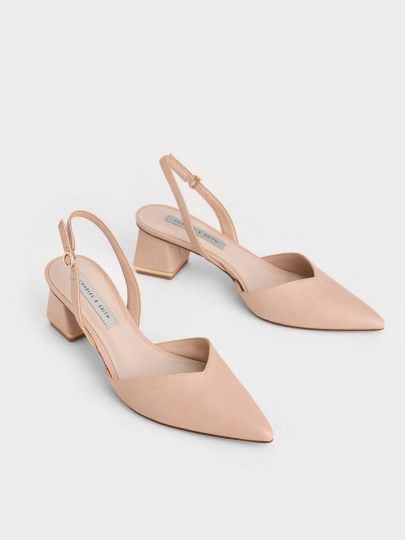 Charles & Keith Trapeze Heel Slingback Pumps Hellrosa | 486XDWLBM