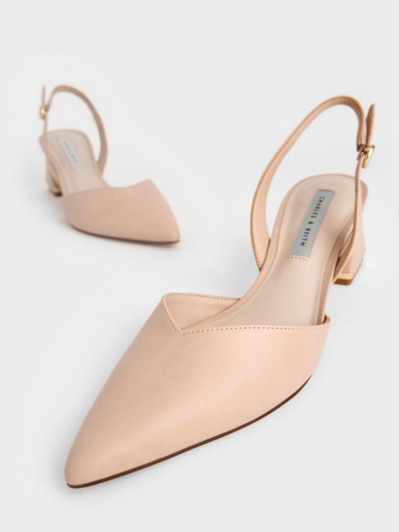 Charles & Keith Trapeze Heel Slingback Pumps Hellrosa | 486XDWLBM