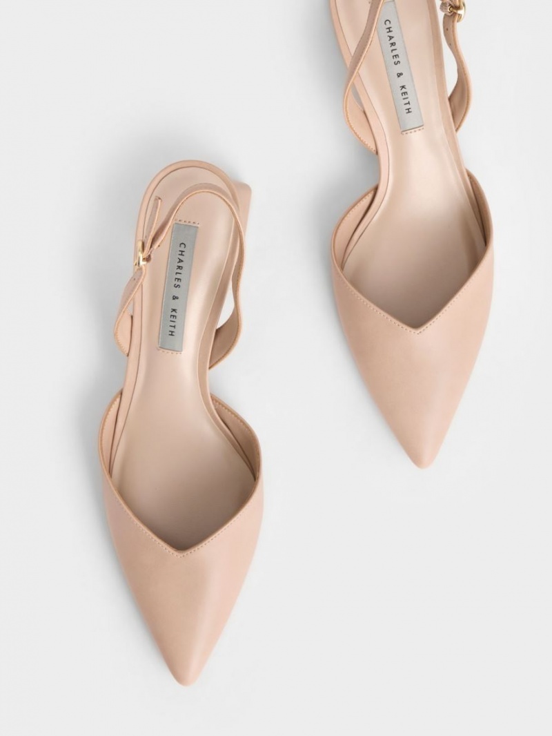 Charles & Keith Trapeze Heel Slingback Pumps Hellrosa | 486XDWLBM