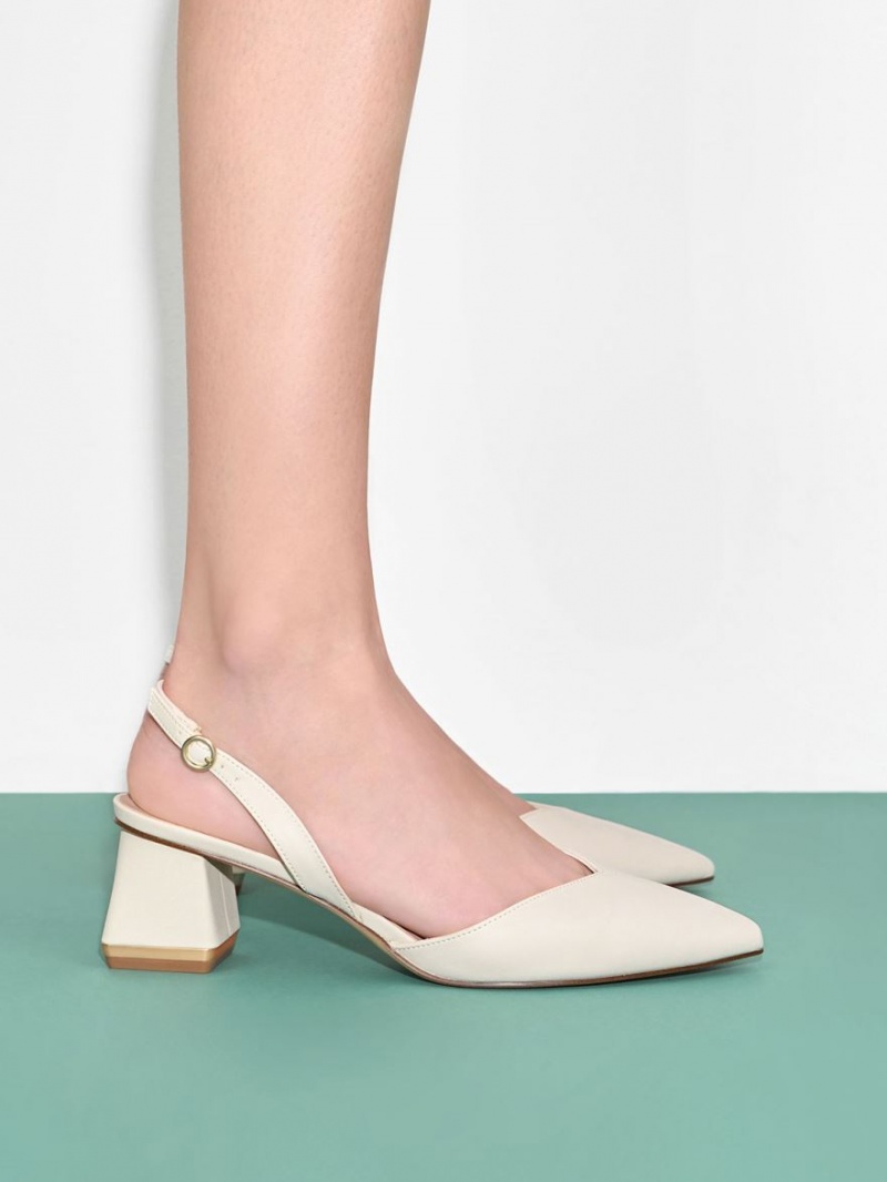 Charles & Keith Trapeze Heel Slingback Pumps Weiß | 391LGWXEA