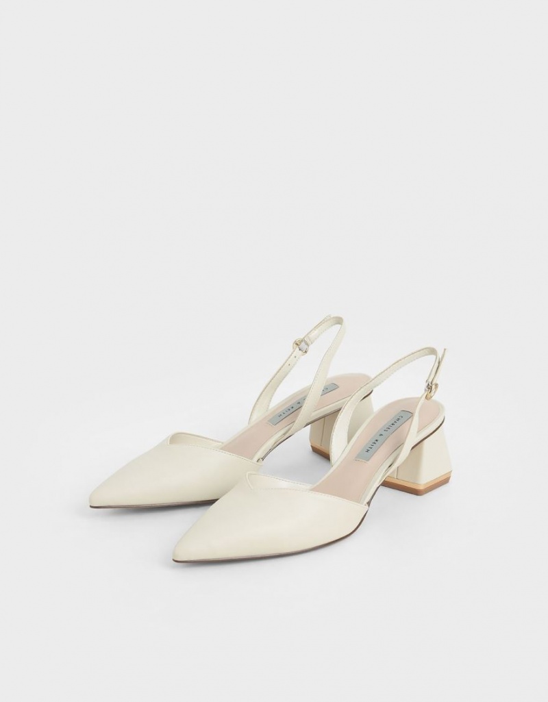 Charles & Keith Trapeze Heel Slingback Pumps Weiß | 391LGWXEA