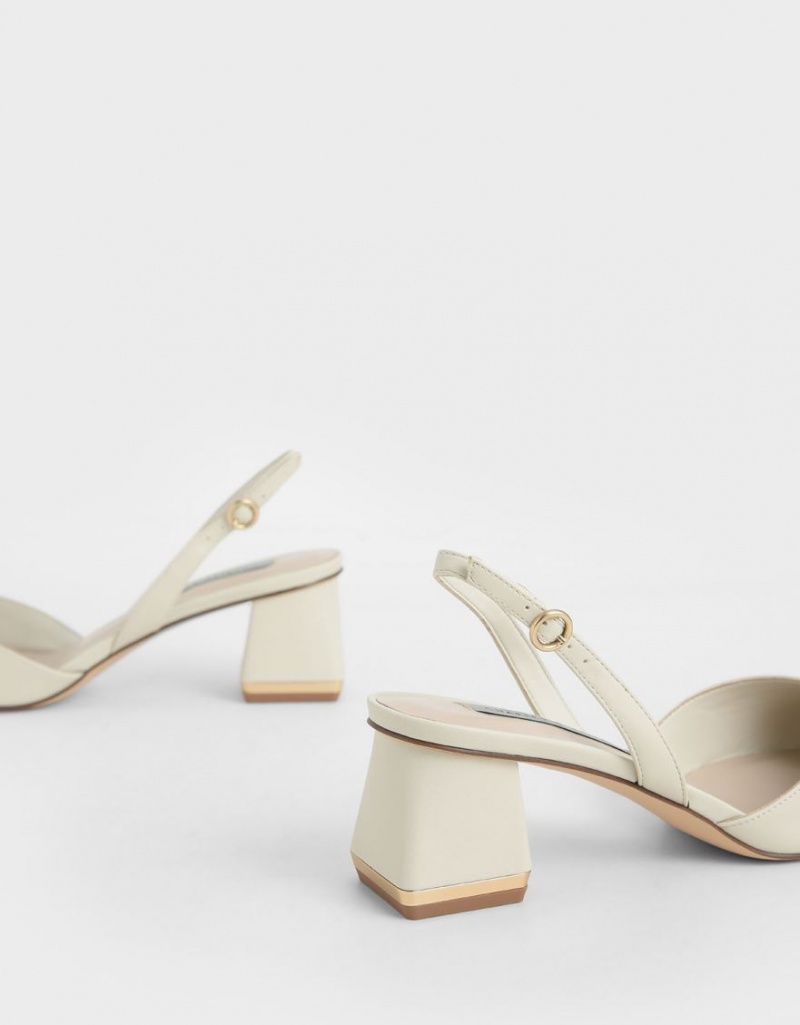 Charles & Keith Trapeze Heel Slingback Pumps Weiß | 391LGWXEA