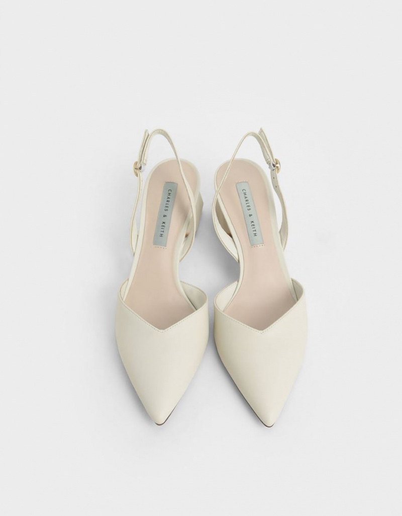 Charles & Keith Trapeze Heel Slingback Pumps Weiß | 391LGWXEA