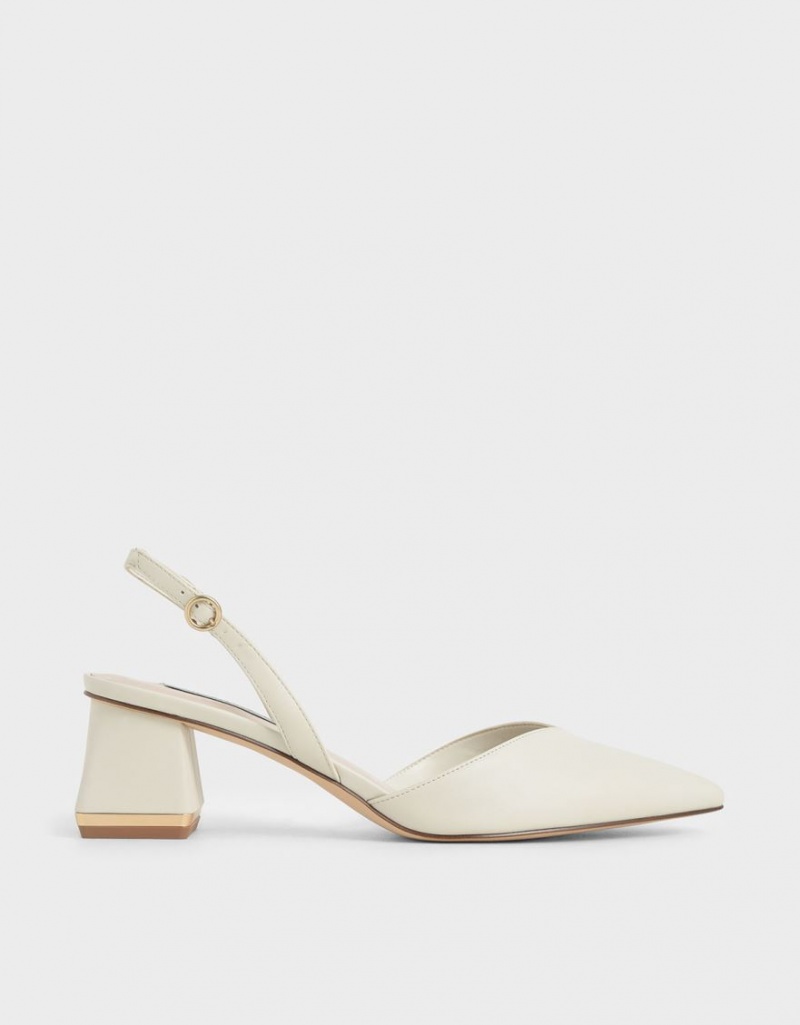 Charles & Keith Trapeze Heel Slingback Pumps Weiß | 391LGWXEA