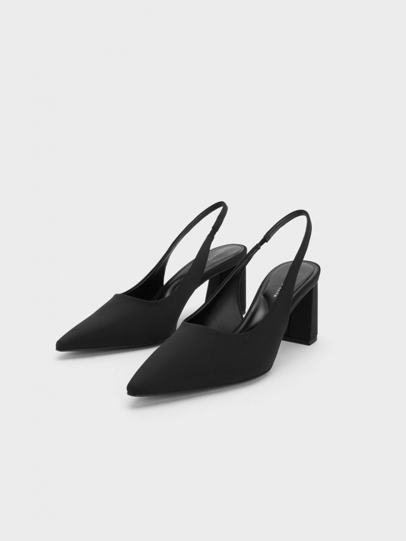 Charles & Keith Trapeze Heel Slingback Pumps Schwarz | 702GMARKH