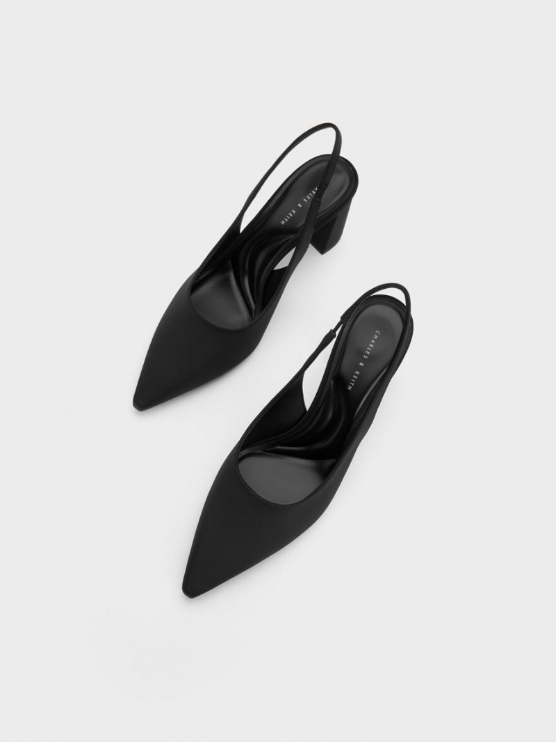 Charles & Keith Trapeze Heel Slingback Pumps Schwarz | 702GMARKH