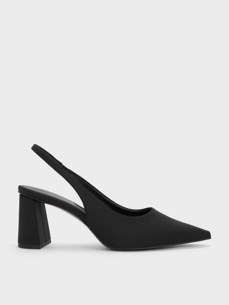 Charles & Keith Trapeze Heel Slingback Pumps Schwarz | 702GMARKH