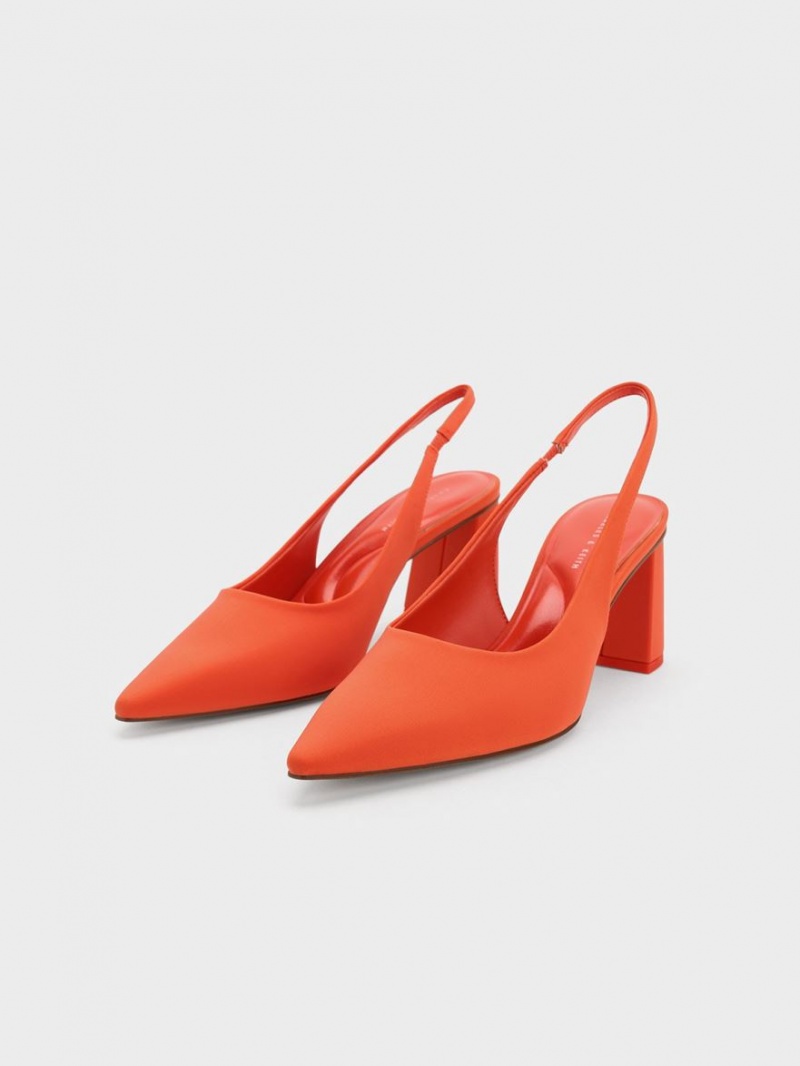 Charles & Keith Trapeze Heel Slingback Pumps Orange | 591ZBEVTF