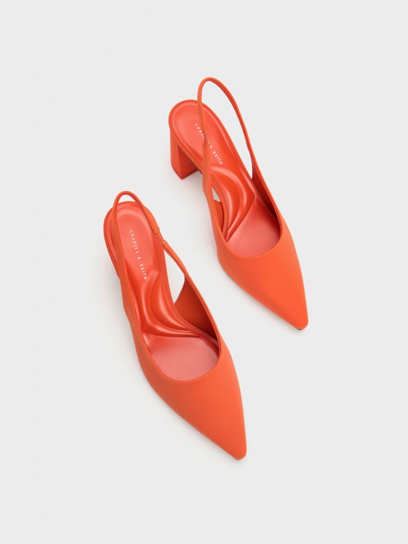 Charles & Keith Trapeze Heel Slingback Pumps Orange | 591ZBEVTF