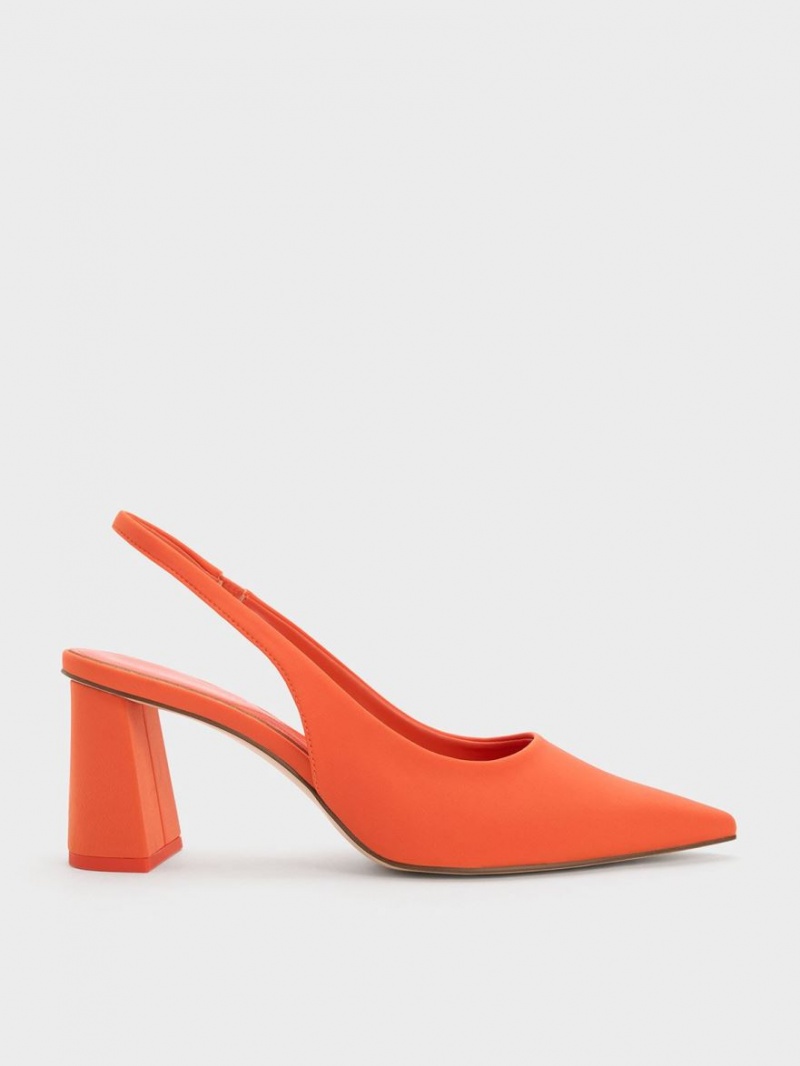 Charles & Keith Trapeze Heel Slingback Pumps Orange | 591ZBEVTF