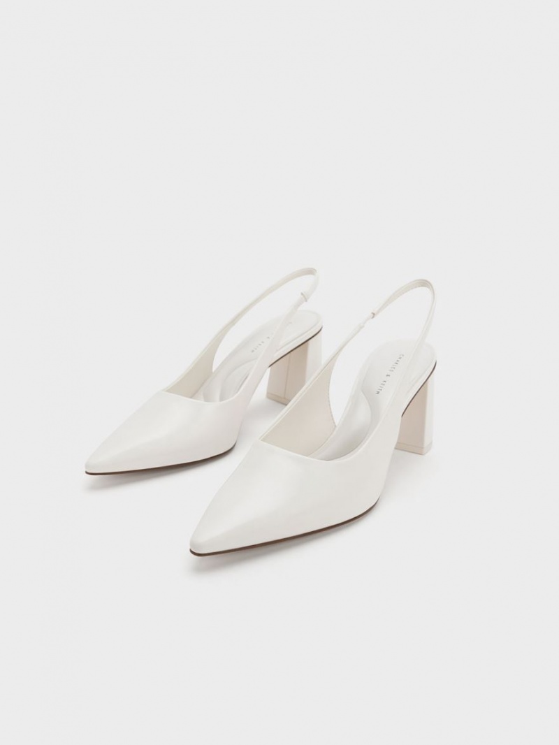 Charles & Keith Trapeze Heel Slingback Pumps Weiß | 407MGOEYF