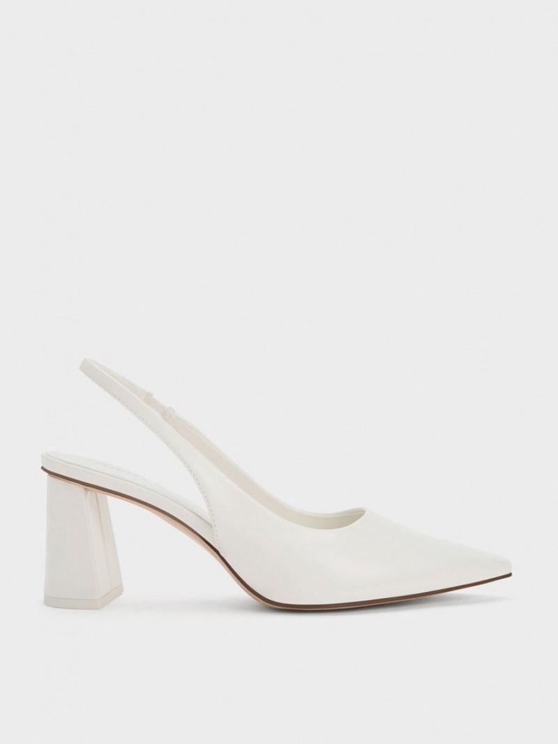 Charles & Keith Trapeze Heel Slingback Pumps Weiß | 407MGOEYF