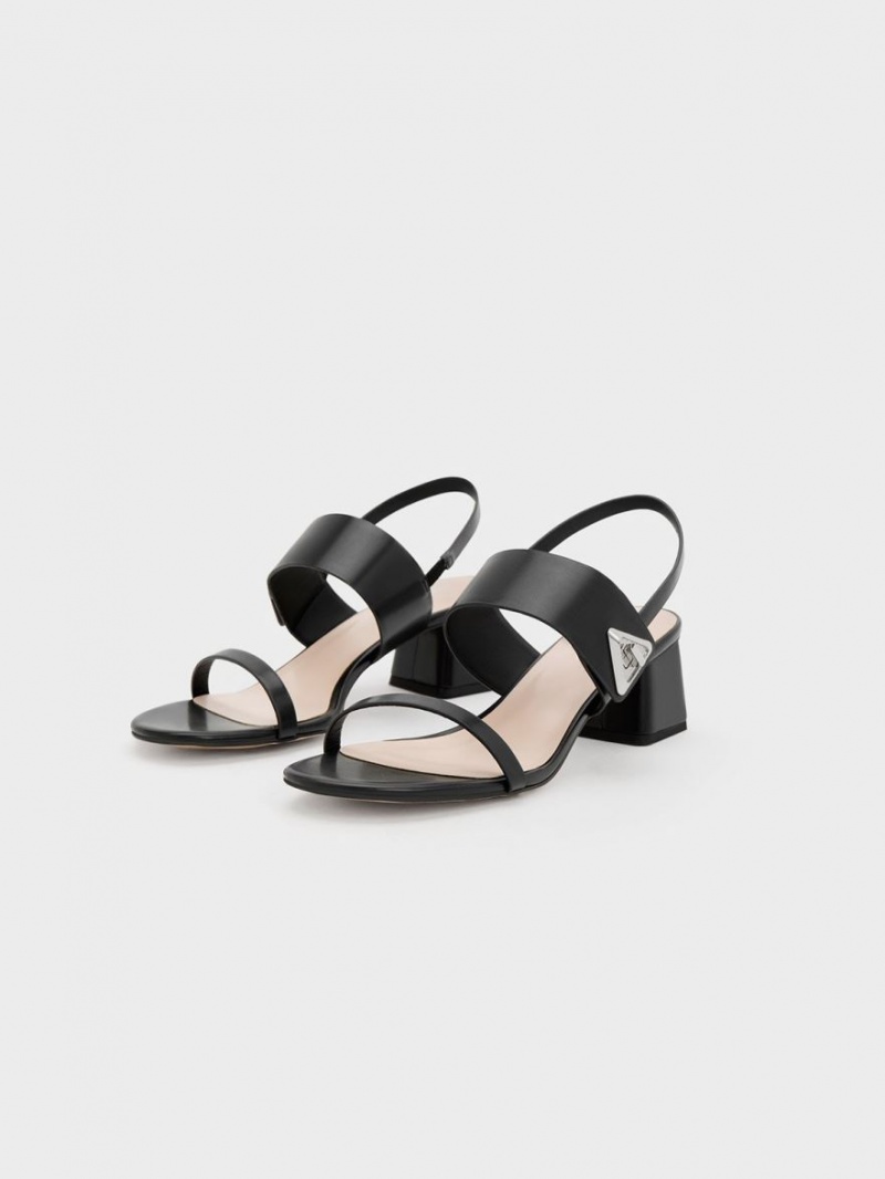 Charles & Keith Trice Metallic Accent Block Sandalen Absatz Schwarz | 027HCNZDQ