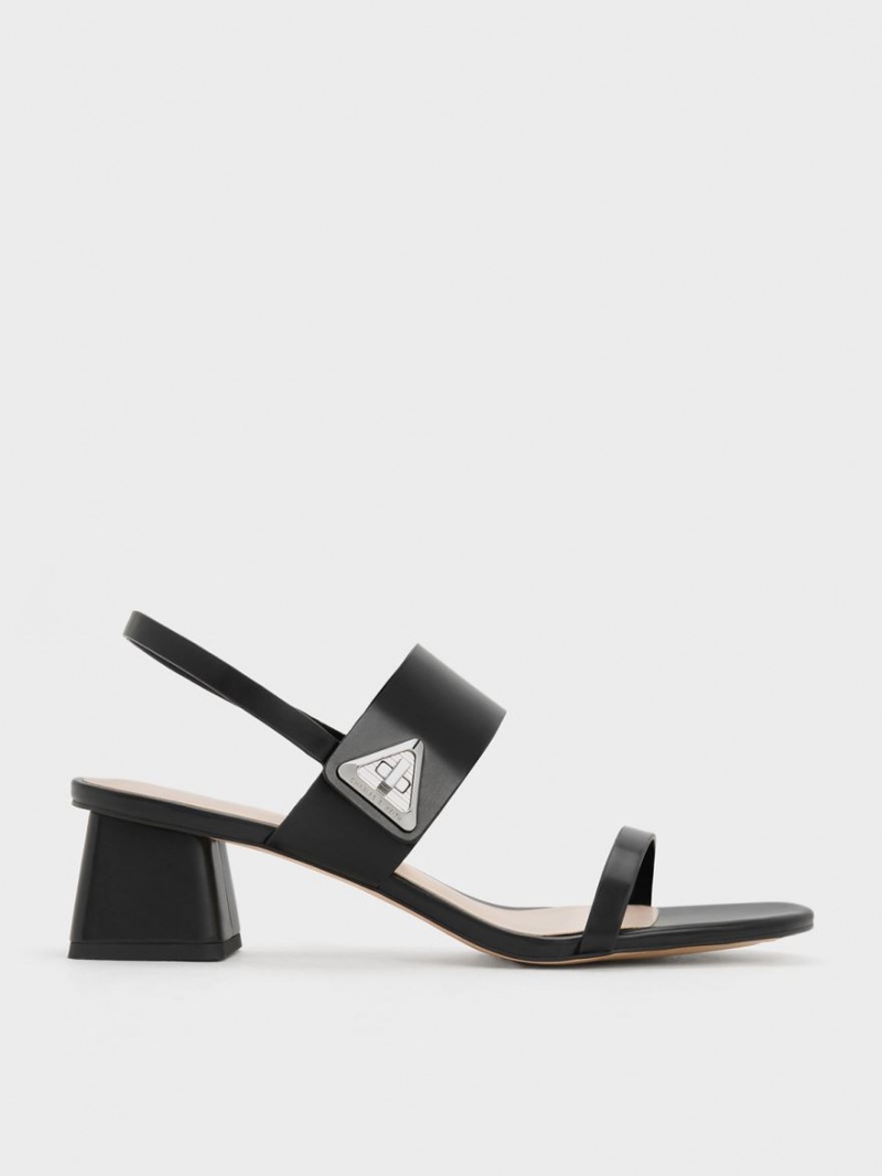 Charles & Keith Trice Metallic Accent Block Sandalen Absatz Schwarz | 027HCNZDQ