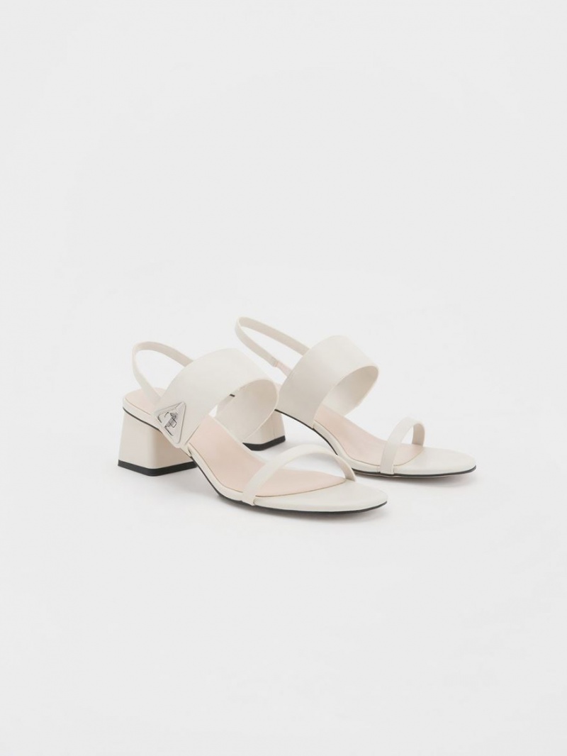 Charles & Keith Trice Metallic Accent Block Sandalen Absatz Weiß | 294OLGISF