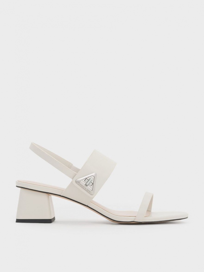 Charles & Keith Trice Metallic Accent Block Sandalen Absatz Weiß | 294OLGISF